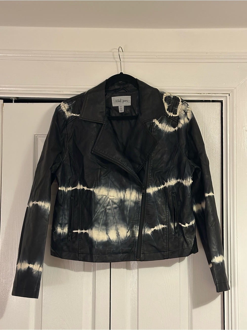 Black & White Tie-Dye Faux Leather  Jacket